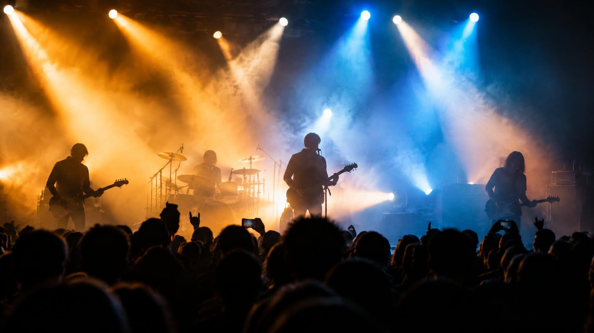 Stage with strong coloured lights and haze